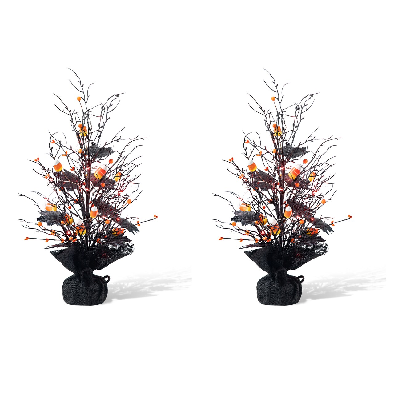 Set of 2 21"H Lighted Halloween Candy Corn Berries Table Tree